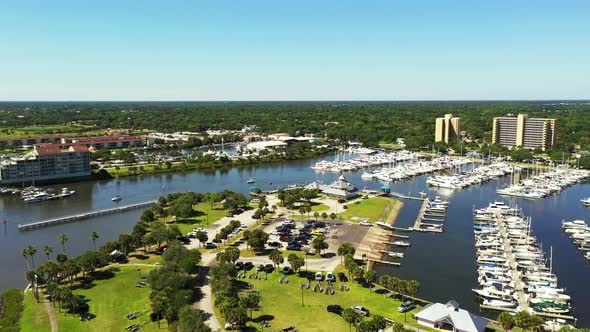 Aerial drone video harbor at Daytona Beach FL