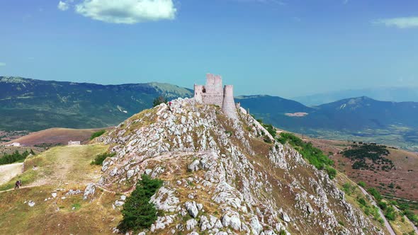 Aerial View of Ancient Castle on Mountain Hill Pine Forest on Mountain Slope