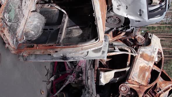 Vertical Video of Wardestroyed Cars in Irpin Ukraine