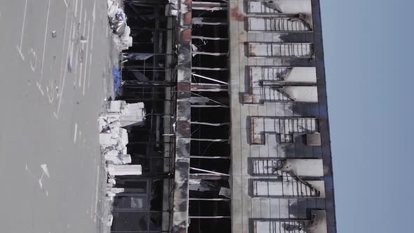 Vertical Video of a Wartorn Shopping Center in Bucha Ukraine