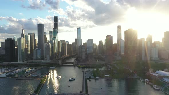 Aerial View of Chicago at Sunset