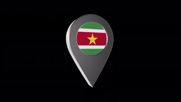 3d Animation Map Pointer With Suriname Flag With Alpha Channel - 4K