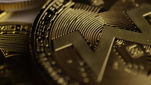 Rotating shot of Bitcoins