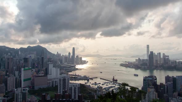 Timelapse Hong Kong City Surrounded By Hill Silhouettes