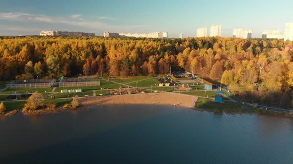 Flight Over Shkolnoe Lake in Zelenograd of Moscow Russia