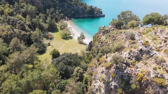 Aerial Drone Fly Over Beach Kargicak Dalyan Turkey