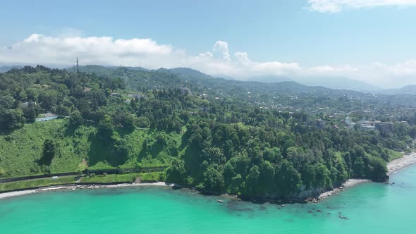 Aerial view of the Black sea coast. The Botanical Garden of Batumi, located at area of Green Cape