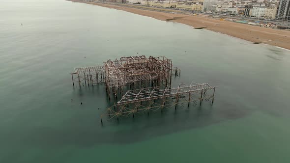 Brighton West Pier Aerial Drone Footage 4k