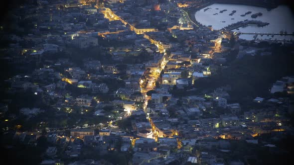 Beautiful Evening View of Ischia Island in Italy, Night Cityscape, Time-Lapse