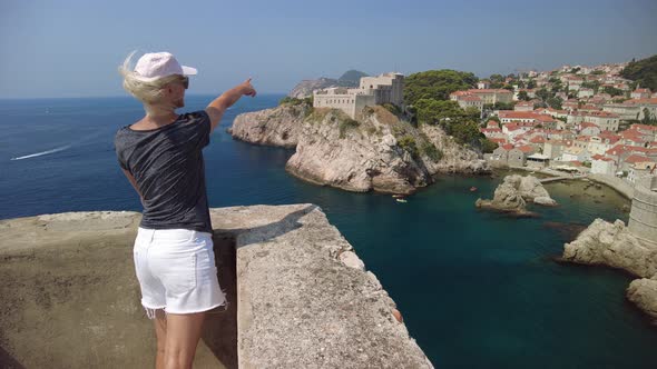 Woman on Top of Dubrovnik City of Croatia