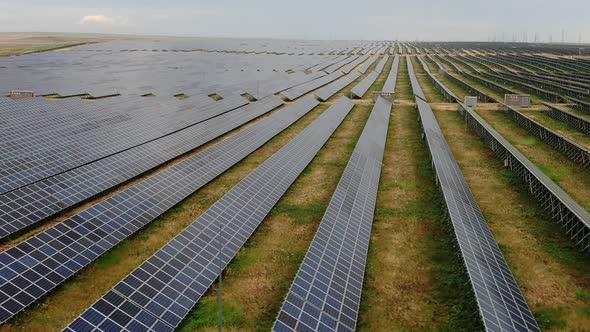 Flight Over Solar Panels Closeup