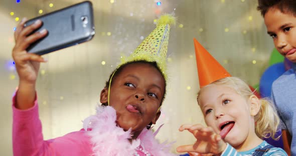 Kids talking selfie during birthday party 4k