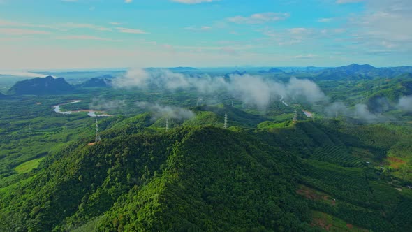 Aerial view from a drone flying over the view of Green Mountains