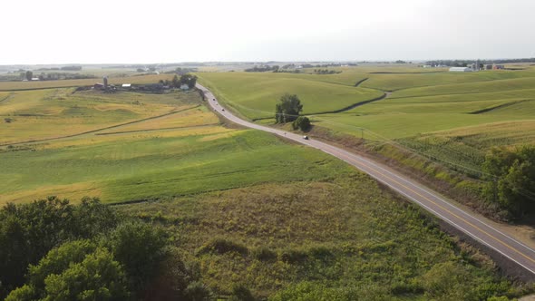 lonely road in south minnesota aerial view, freeway