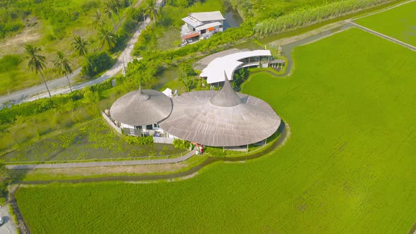 Aerial view of Chata Thammachart, a coffee shop in Sam Phran, Nakhon Pathom Province, Thailand