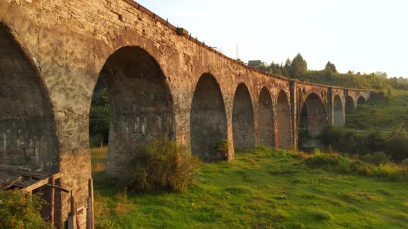 Ancient Bridge with Railway in Mountains Ukraine