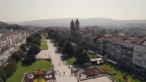 Praca da Republica, beautiful public garden on a sunny day, Braga, Portugal.