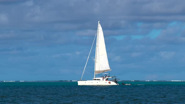 White Catamaran in the Blue Ocean