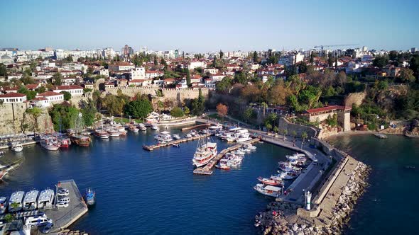 Aerial drone photograph of Antalya bay in Antalya city.