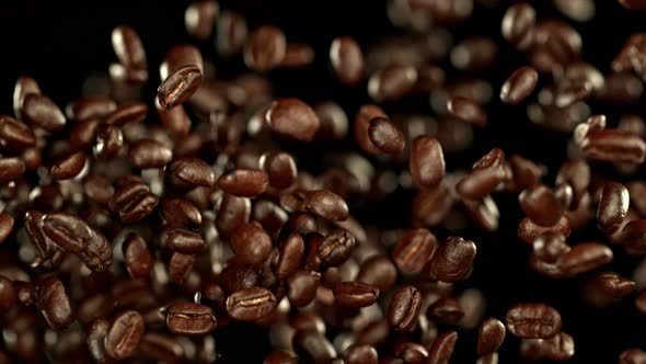 Super Slow Motion Shot of Exploding Premium Coffee Beans at 1000Fps