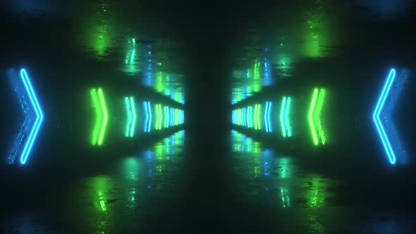 Green Neon Glowing Arrows Tunnel