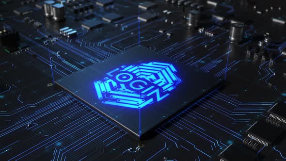 Central processor on a printed circuit board. the inscription on the chip login