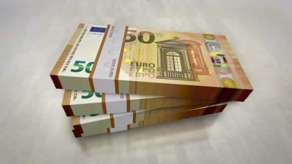 Euro 50 money banknote pile packs