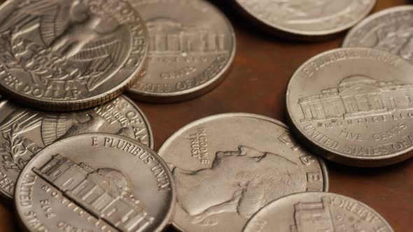 Rotating stock footage shot of American monetary coins 