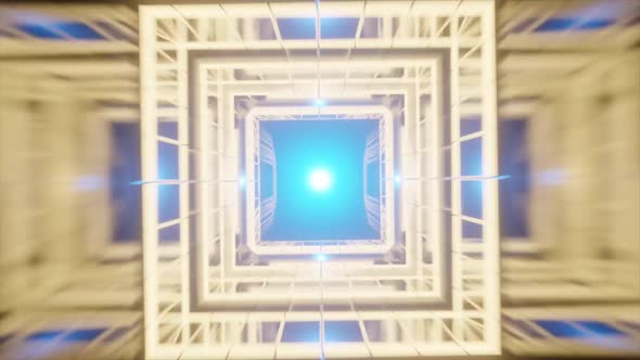 3d Render Flying Through a Tunnel Consisting of Geometric Cubes