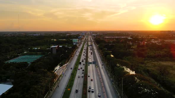 Hyperlapse Timelapse of Night City Traffic on Main Street Intersection Roundabout in Bangkok