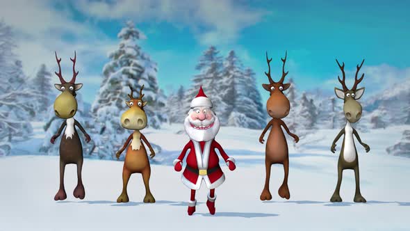 Funny Crazy Santa Claus and Deers Dancing alt