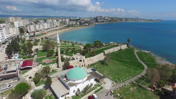 Historical Castle and Muslim Mosque in Small City Near the Sea