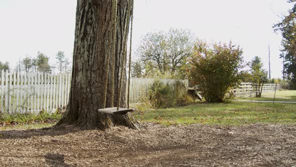 Empty, creepy rope swing swinging in slow motion