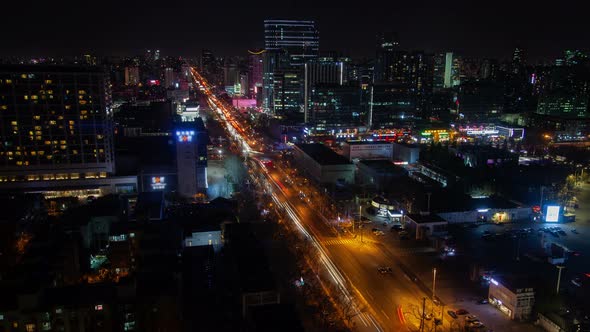 Chinese Highway with Traffic at Beijing Buildings Timelapse