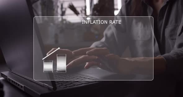 Business Woman with Hologram Growth Graph of Inflation Rate