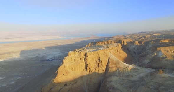 Masada Cliff Ruins by the Dead Sea with Blue Sky