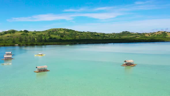 Manlawi Sandbar Floating Cottages in Caramoan Islands.