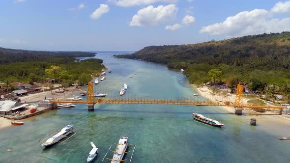 Aerial View of The Yellow Bridge Connecting Nusa Lembongan and Cennigan Islands