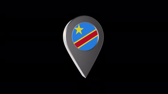 3d Animation Map Navigation Pointer With Democratic Republic Of The Congo Flag With Alpha  4K