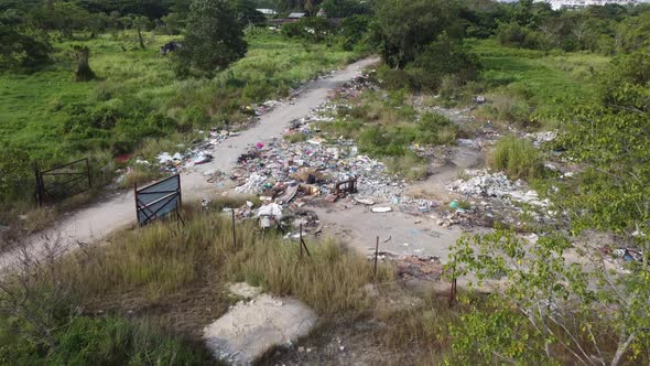 Aerial view illegal rubbish dump site