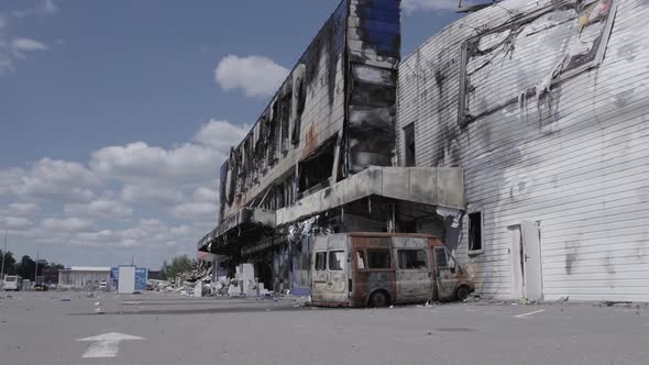 Bombedout Shopping Mall in Bucha Ukraine During the War