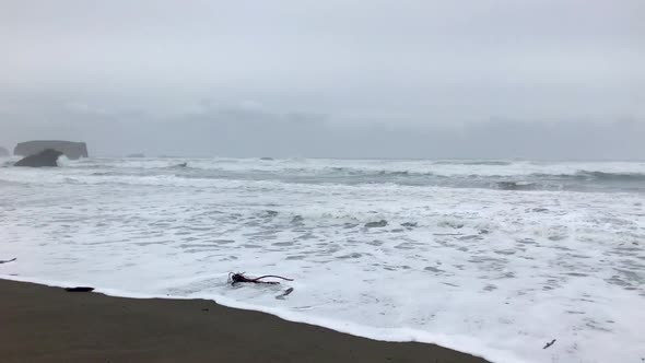 Storm surge bringing strong waves to the shore in Bandon Oregon, United States