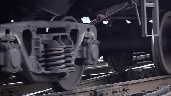 Close-ups of Steel Diesel Railcar Train Bogie Wheels