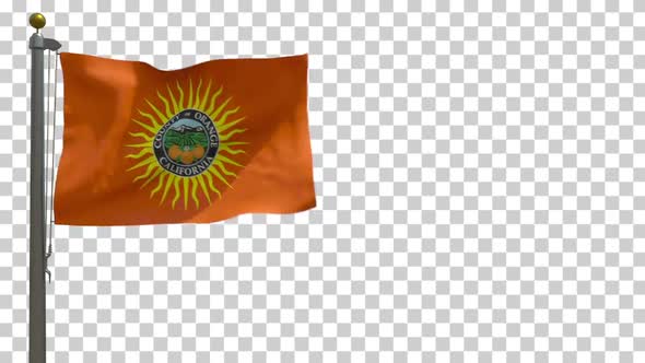 Orange County Flag (California, USA) on Flagpole with Alpha Channel - 4K