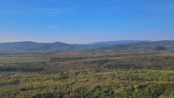 Top View Mountain Natural Fields and Village