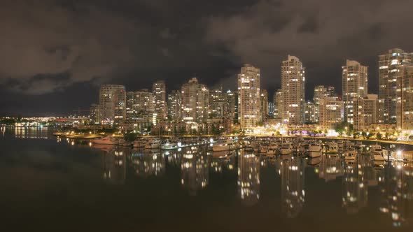 Vancouver Skyline At Night Time Lapse