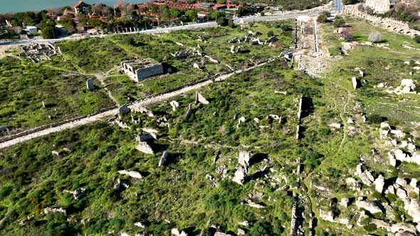 Ruins of an ancient city aerial view 4 K Turkey Side