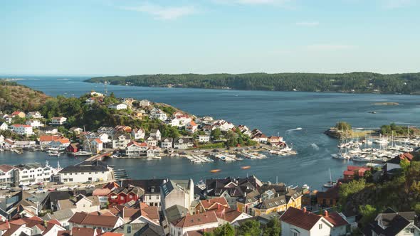 Boating activity along the marina in Kragero,Norway - timelapse