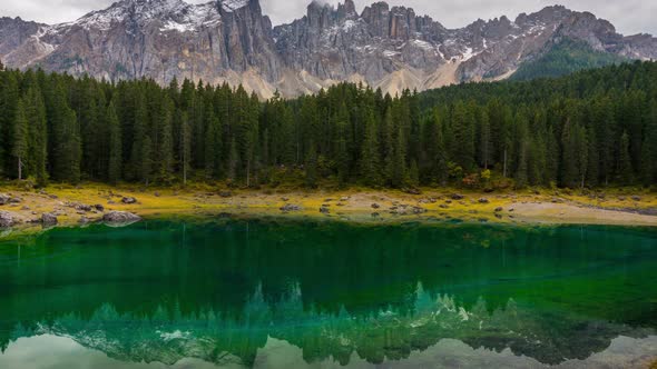 Time Lapse of Lake Carezza Western Dolomites Italy