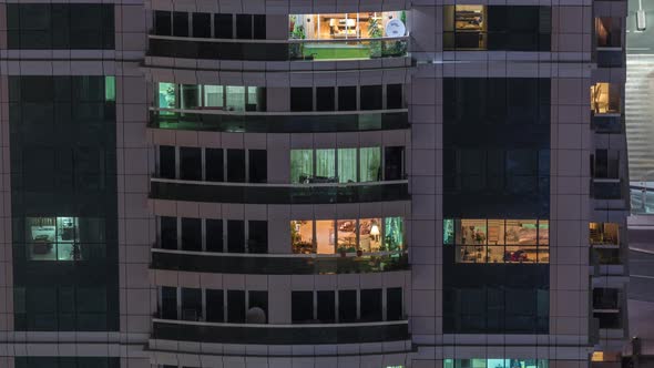 Night View of Exterior Apartment Building Timelapse